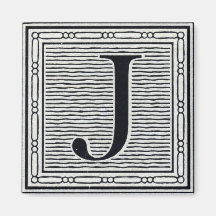Block Letter "J" Woodcut Woodblock Inital Magnet