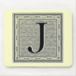 Block Letter "J" Woodcut Woodblock Inital Mouse Pad