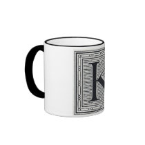 Block Letter "K" Woodcut Woodblock Inital Coffee Mugs
