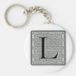 Block Letter "L" Woodcut Woodblock Inital Key Chains