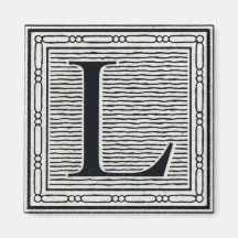 Block Letter "L" Woodcut Woodblock Inital Fridge Magnets