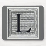 Block Letter "L" Woodcut Woodblock Inital Mouse Pad