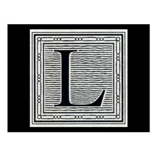 Block Letter "L" Woodcut Woodblock Inital Postcard