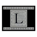 Block Letter "L" Woodcut Woodblock Inital Post Card