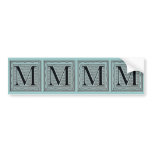 Block Letter "M" Woodcut Woodblock Inital Bumper Stickers