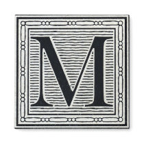 Block Letter "M" Woodcut Woodblock Inital