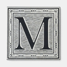 Block Letter "M" Woodcut Woodblock Inital Refrigerator Magnets
