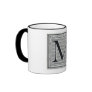 Block Letter "M" Woodcut Woodblock Inital Mugs