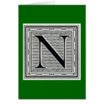 Block Letter "N" Woodcut Woodblock Inital Greeting Cards