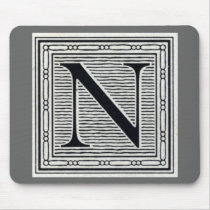 Block Letter "N" Woodcut Woodblock Inital