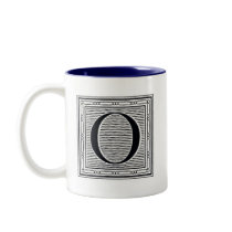 Block Letter "O" Woodcut Woodblock Inital Coffee Mugs