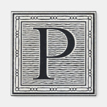 Block Letter "P" Woodcut Woodblock Inital Fridge Magnets