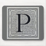 Block Letter "P" Woodcut Woodblock Inital Mousepad