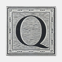 Block Letter "Q" Woodcut Woodblock Inital Fridge Magnet