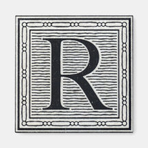 Block Letter "R" Woodcut Woodblock Inital Refrigerator Magnets
