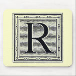 Block Letter "R" Woodcut Woodblock Inital Mousepads