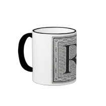Block Letter "R" Woodcut Woodblock Inital Mug