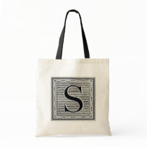Block Letter "S" Woodcut Woodblock Inital Bag