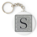 Block Letter "S" Woodcut Woodblock Inital Key Chain