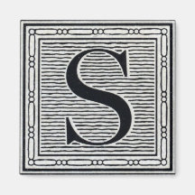 Block Letter "S" Woodcut Woodblock Inital Refrigerator Magnet