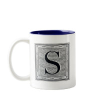 Block Letter "S" Woodcut Woodblock Inital Mug