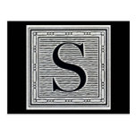 Block Letter "S" Woodcut Woodblock Inital Post Card