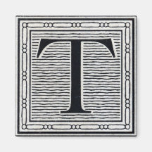 Block Letter "T" Woodcut Woodblock Inital Fridge Magnet