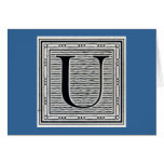 Block Letter "U" Woodcut Woodblock Inital Greeting Cards