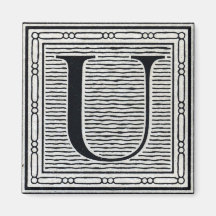Block Letter "U" Woodcut Woodblock Inital Refrigerator Magnets