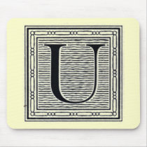Block Letter "U" Woodcut Woodblock Inital