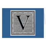 Block Letter "V" Woodcut Woodblock Inital Greeting Cards