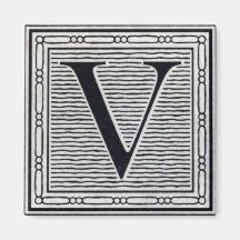 Block Letter "V" Woodcut Woodblock Inital Magnets