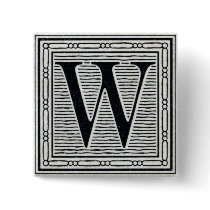 Block Letter "W" Woodcut Woodblock Inital