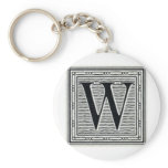 Block Letter "W" Woodcut Woodblock Inital Keychain