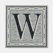 Block Letter "W" Woodcut Woodblock Inital Fridge Magnets