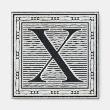 Block Letter "X" Woodcut Woodblock Inital Fridge Magnets