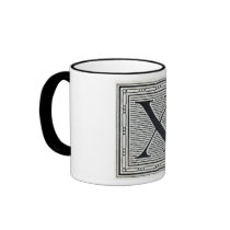 Block Letter "X" Woodcut Woodblock Inital Mug