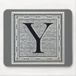Block Letter "Y" Woodcut Woodblock Inital Mousepads