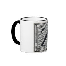 Block Letter "Z" Woodcut Woodblock Inital Coffee Mugs