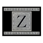Block Letter "Z" Woodcut Woodblock Inital Post Card