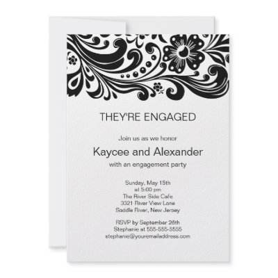 Block Print Floral Swirls Engagement Invitations by celebrateitweddings