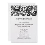 Block Print Floral Swirls Engagement Invitations