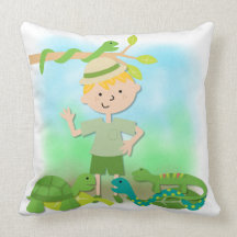 Blond Hair Boy on Safari Pillow