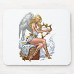 Blonde Angel with Golden Heart-shaped Harp - Al Ri mousepads