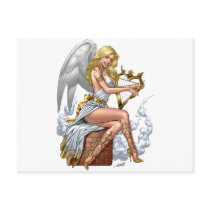 Blonde Angel with Golden Heart-shaped Harp - Al Ri Post Cards