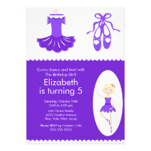 Blonde Ballerina Dance Birthday Invitation Purple