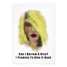 Blonde Bombshell Woman Borrow A Kiss Personalized Invitations