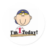 Blonde Boy Baseball 1st Birthday stickers