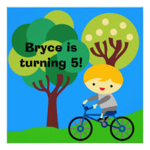 Blonde Boy on Bicycle Birthday Invitation