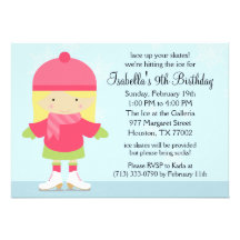 Blonde Caucasion Ice Skating Birthday Party Invites